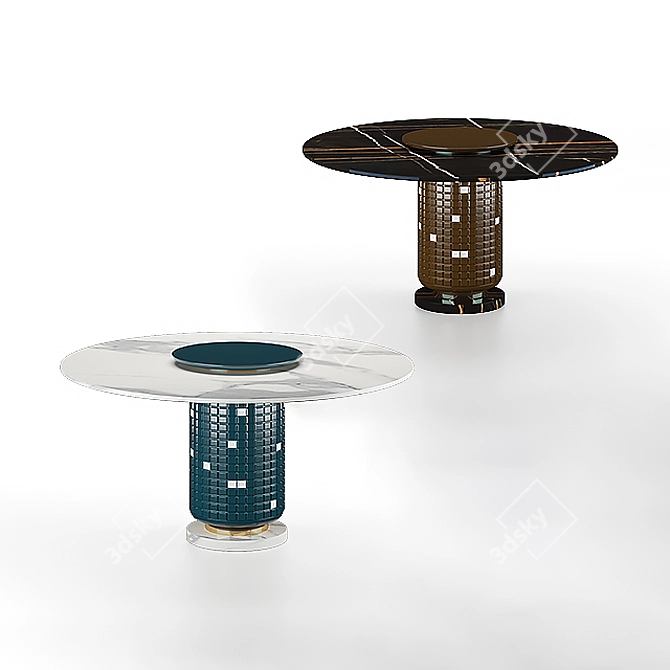 Mezzo Collection Kirk Dining Table: Elegant Lacquered Wood, Carrara Marble, and Polished Brass Design 3D model image 2