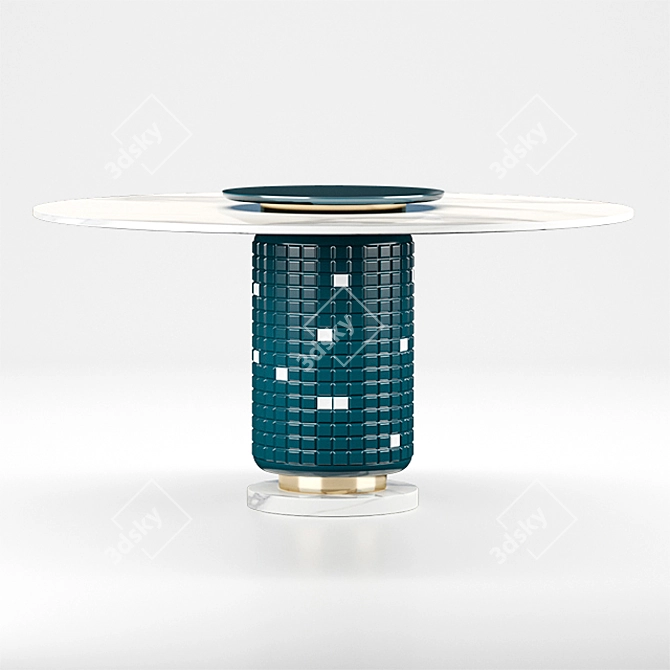 Mezzo Collection Kirk Dining Table: Elegant Lacquered Wood, Carrara Marble, and Polished Brass Design 3D model image 3