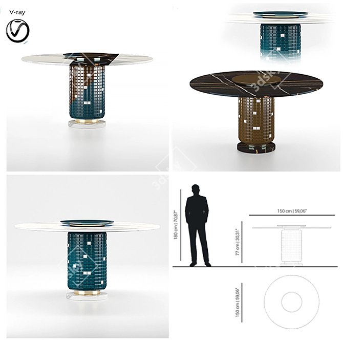 Mezzo Collection Kirk Dining Table: Elegant Lacquered Wood, Carrara Marble, and Polished Brass Design 3D model image 9