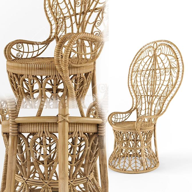 Natural Rattan Outdoor Chair 3D model image 2