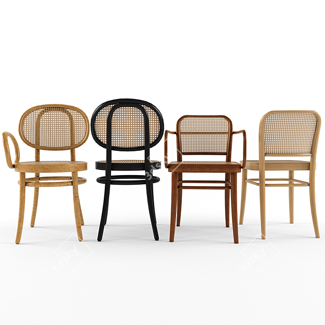 Modernist Wooden Chair Set 3D model image 2