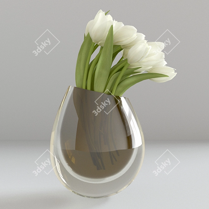 Snowy Blooms: White Tulips in Vase 3D model image 1