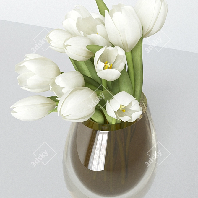 Snowy Blooms: White Tulips in Vase 3D model image 2