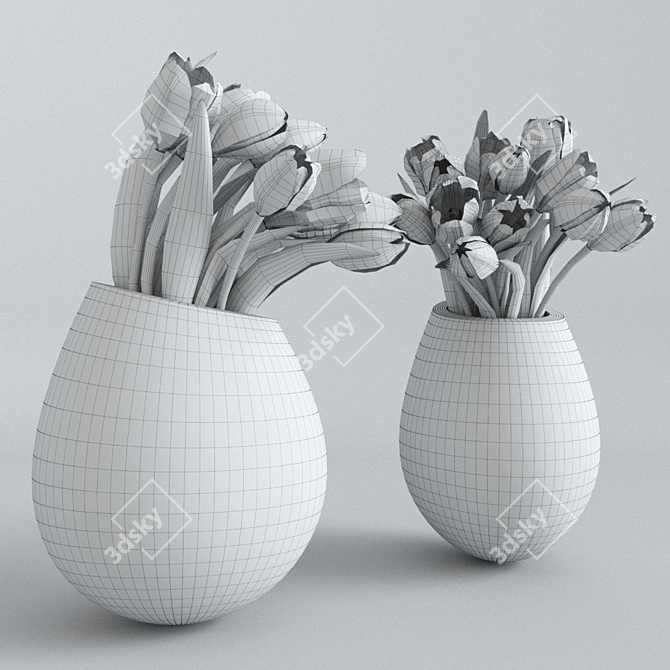 Snowy Blooms: White Tulips in Vase 3D model image 4