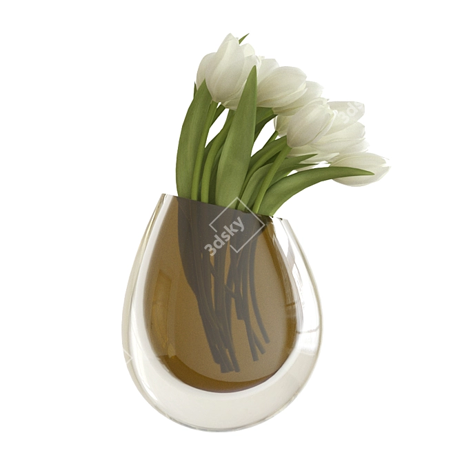 Snowy Blooms: White Tulips in Vase 3D model image 5