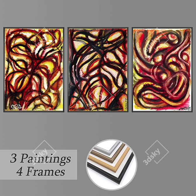 Elegant Wall Art Set with Multiple Frames 3D model image 1