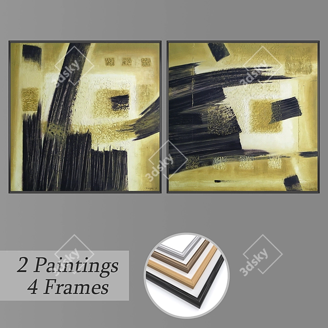 Modern Art Wall Painting Set 3D model image 1