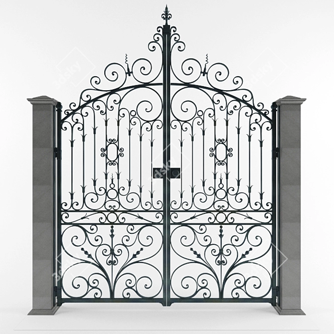 Elegant Wrought Iron Door Gate 3D model image 1