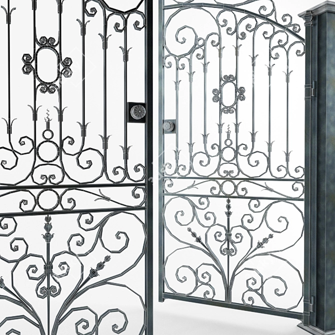 Elegant Wrought Iron Door Gate 3D model image 2