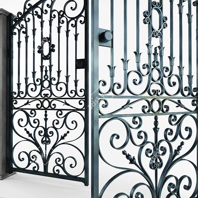 Elegant Wrought Iron Door Gate 3D model image 4