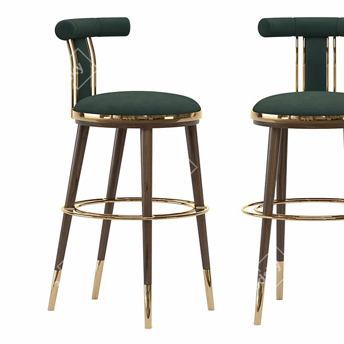 Vintage Brass-Legged Bar Chair 3D model image 1