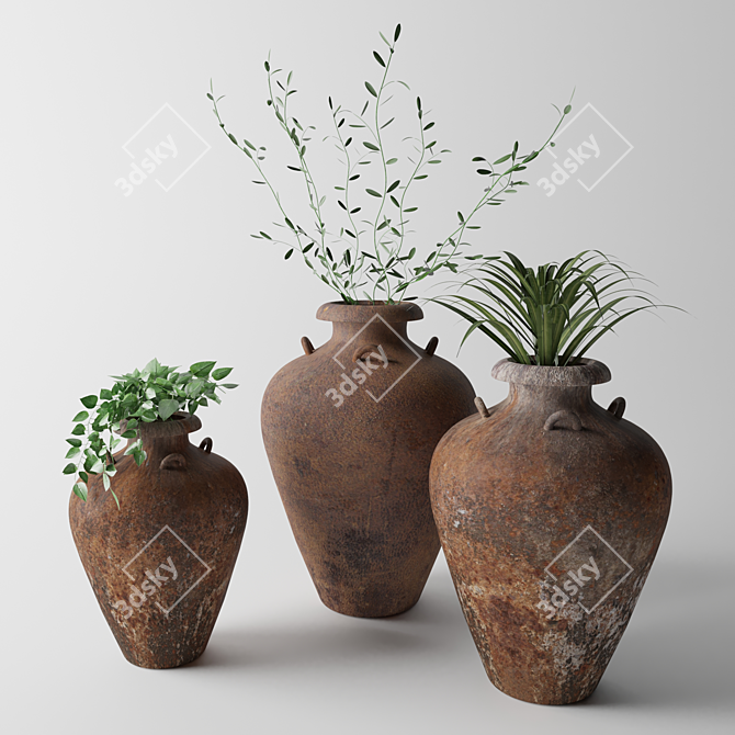 Green Oasis: Plants & Pottery 3D model image 1