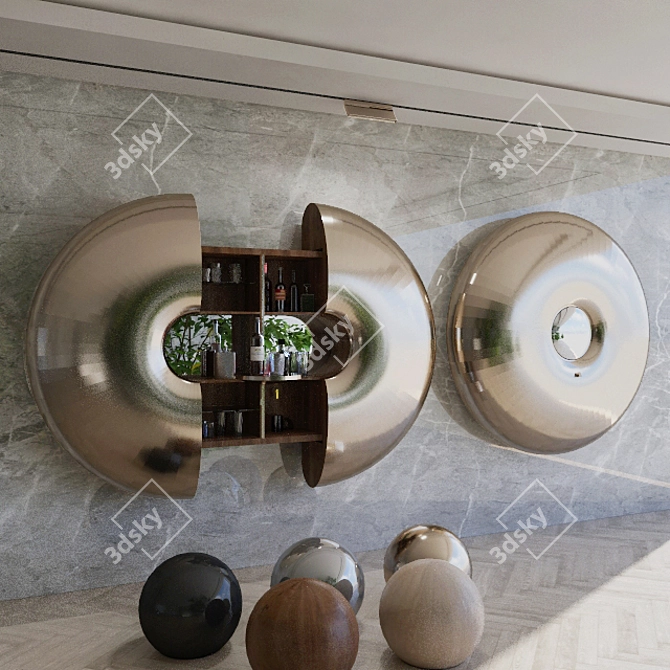 Urchin Bar Cabinet: Polished Brass & Silky Oak 3D model image 1