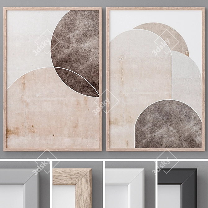 Modern Abstract Paintings Set with Frames 3D model image 1