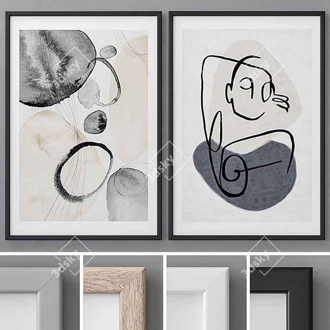 Modern Abstract Paintings Set 3D model image 1