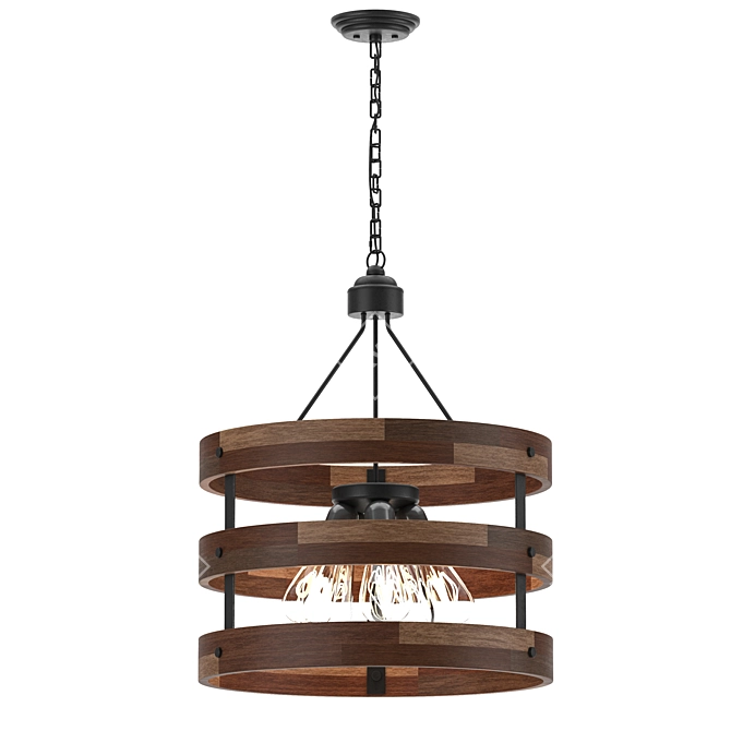 Vintage Wood Chandelier | 18" Rustic Pendant 3D model image 2