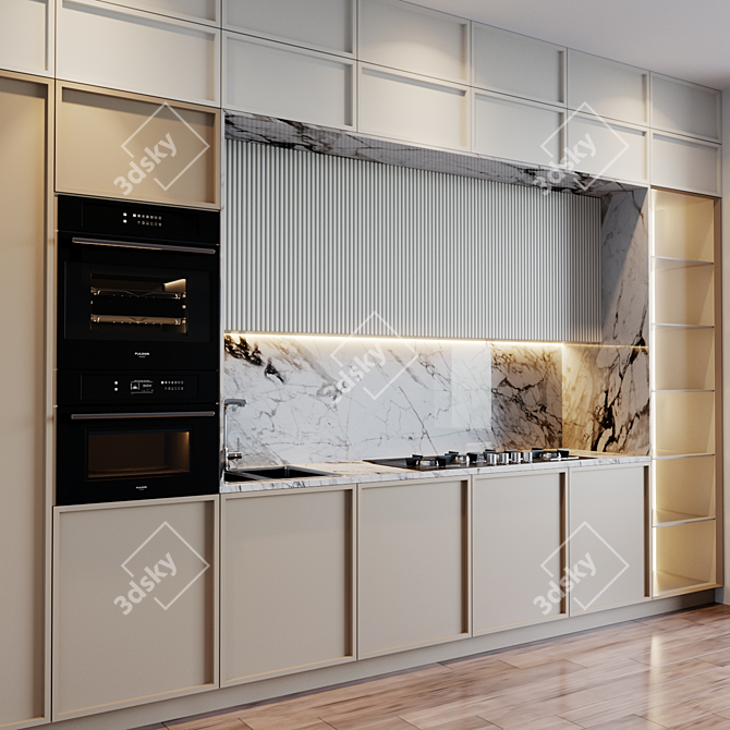 Sleek Modern Kitchen with Appliances 3D model image 2