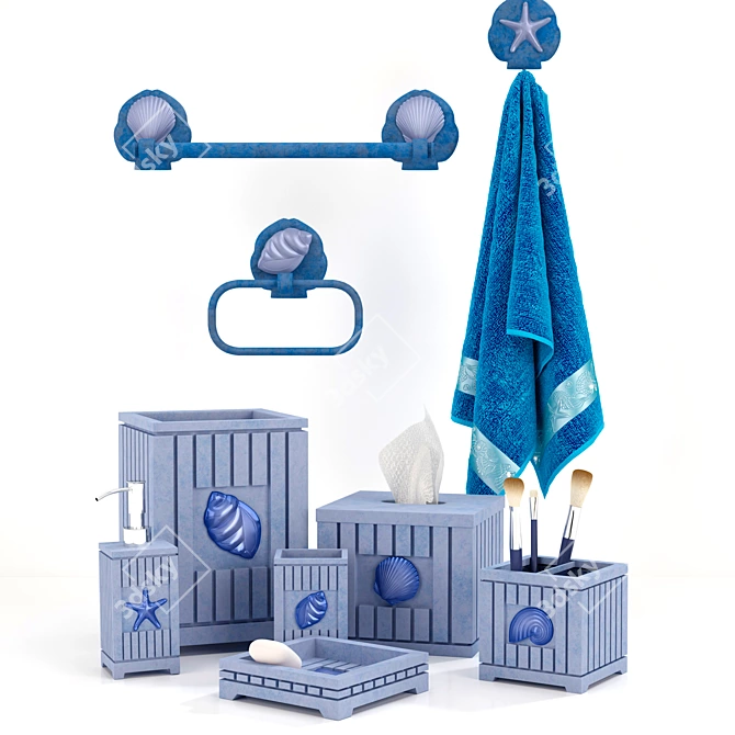 Elegant Bath Décor Set: 4-Piece 3D model image 1