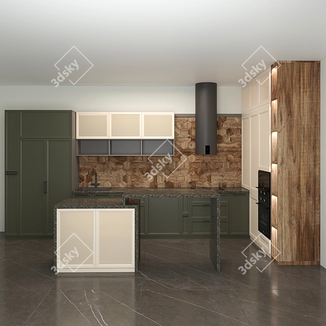 Modern Spacious Kitchen with Karagach Tile Backsplash and Island 3D model image 2