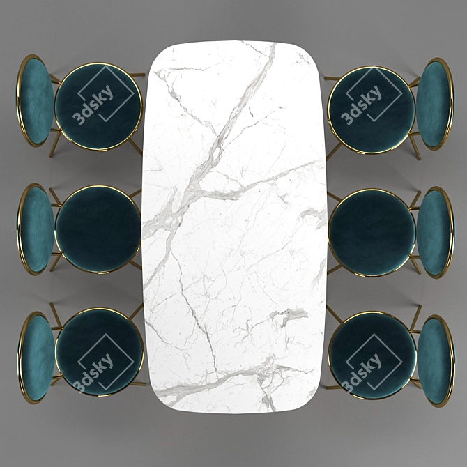 Contemporary Marble Gold Dining Set 3D model image 1