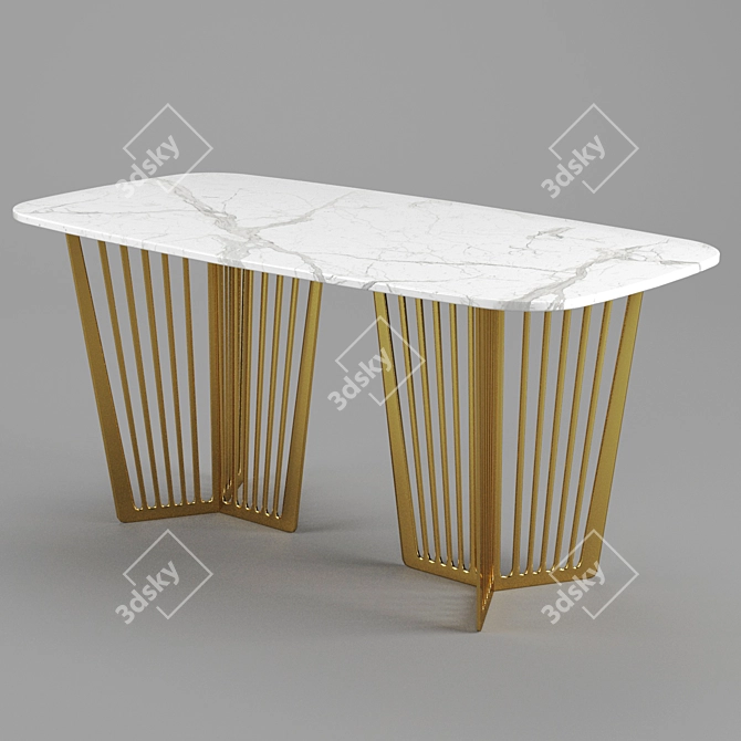 Contemporary Marble Gold Dining Set 3D model image 2