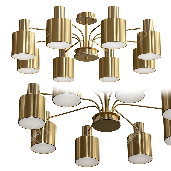 Golden Scandinavian Chandelier with Wooden Elements 3D model image 1