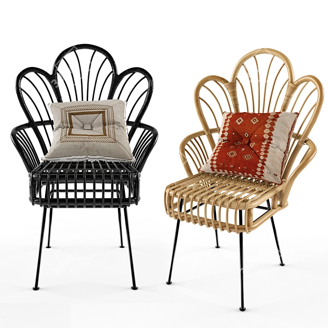 Elegant Rattan Fan Accent Chair 3D model image 1