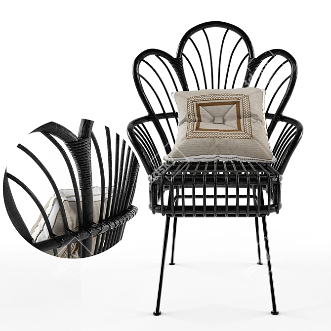 Elegant Rattan Fan Accent Chair 3D model image 3