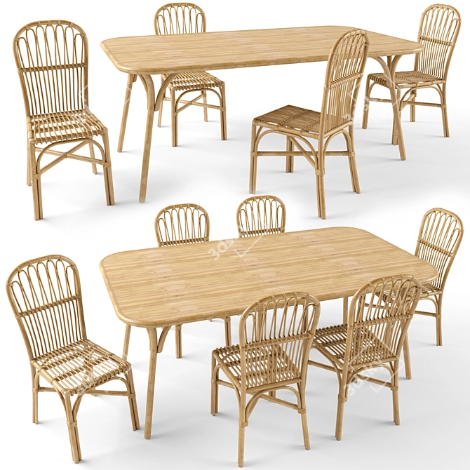 Natural Rattan Dining Set 3D model image 1