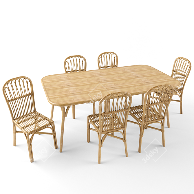 Natural Rattan Dining Set 3D model image 2