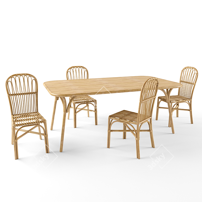 Natural Rattan Dining Set 3D model image 3