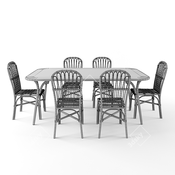 Natural Rattan Dining Set 3D model image 4