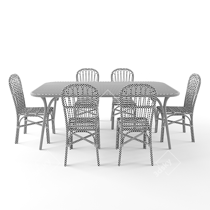 Natural Rattan Dining Set 3D model image 5