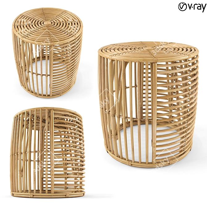 Natural Java Rattan Stool 3D model image 1