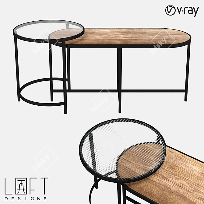 Modern Wood and Glass Coffee Table 3D model image 1