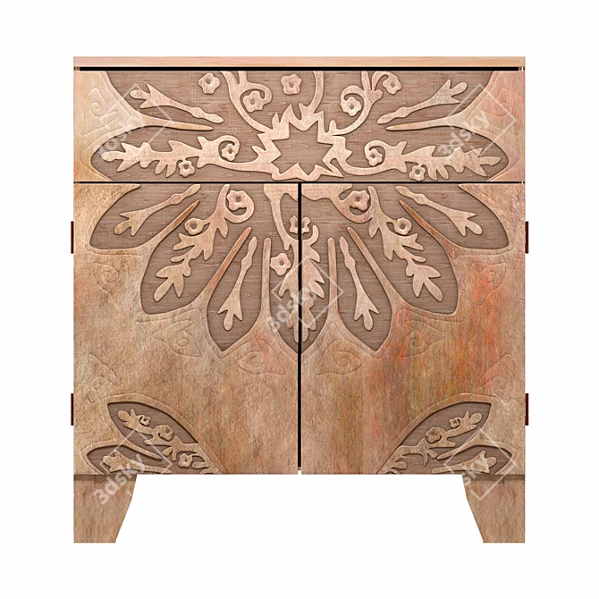Boho Flower Carved Tara: Modern Storage Cabinet 3D model image 2