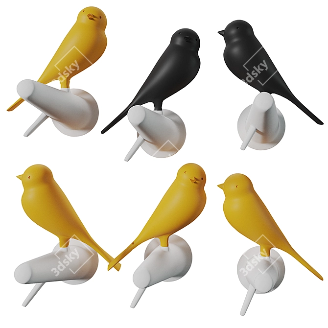 Colorful Sparrow Wall Hooks: Set of 2 3D model image 2