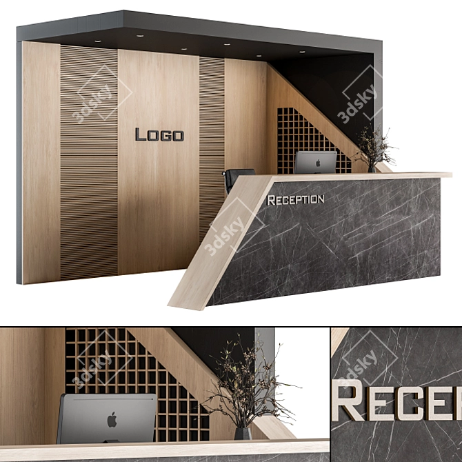 Modern Reception Desk with Stylish Wall Decor 3D model image 1