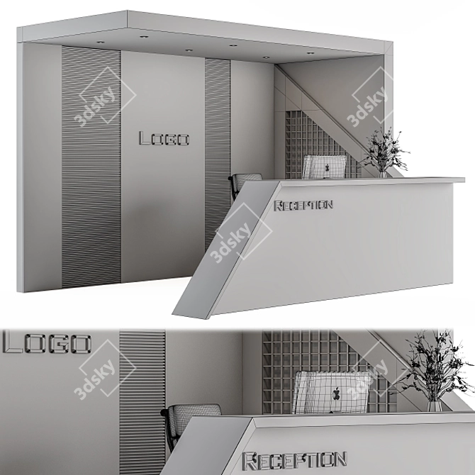 Modern Reception Desk with Stylish Wall Decor 3D model image 3