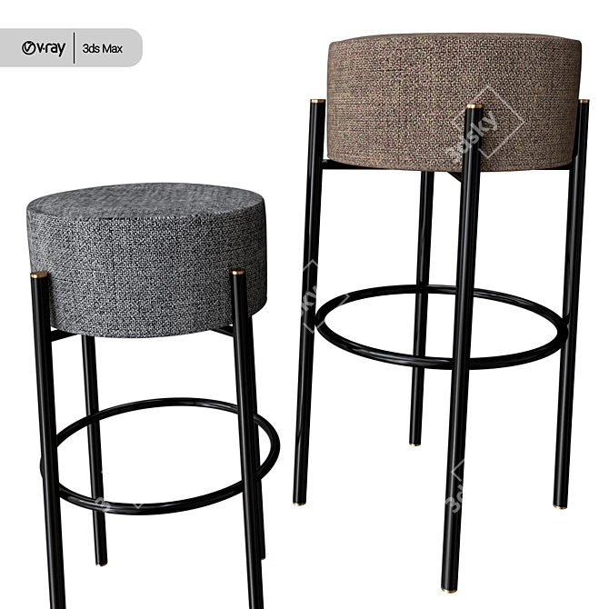 Vintage-inspired Upholstered Bar Stool 3D model image 1