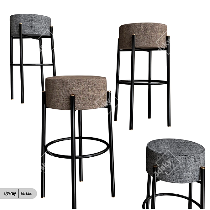 Vintage-inspired Upholstered Bar Stool 3D model image 2