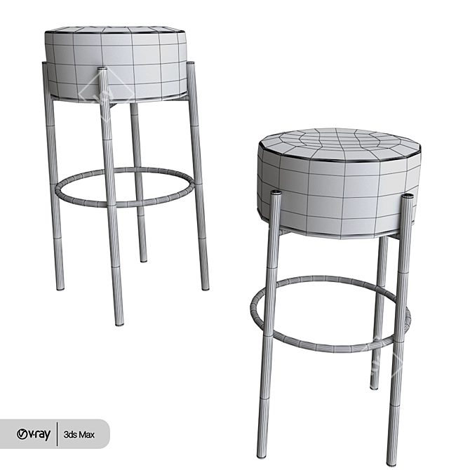 Vintage-inspired Upholstered Bar Stool 3D model image 3