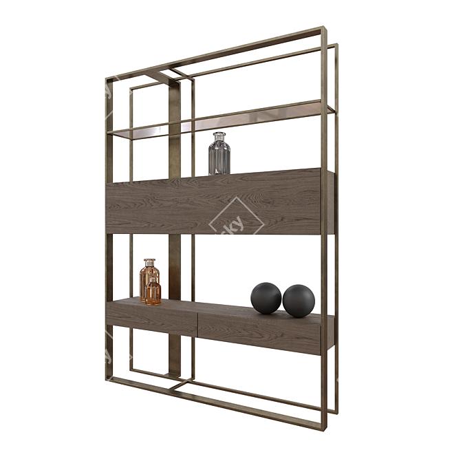 Shake Design Mod Bookcase: Elegant Bronze & Glass 3D model image 2