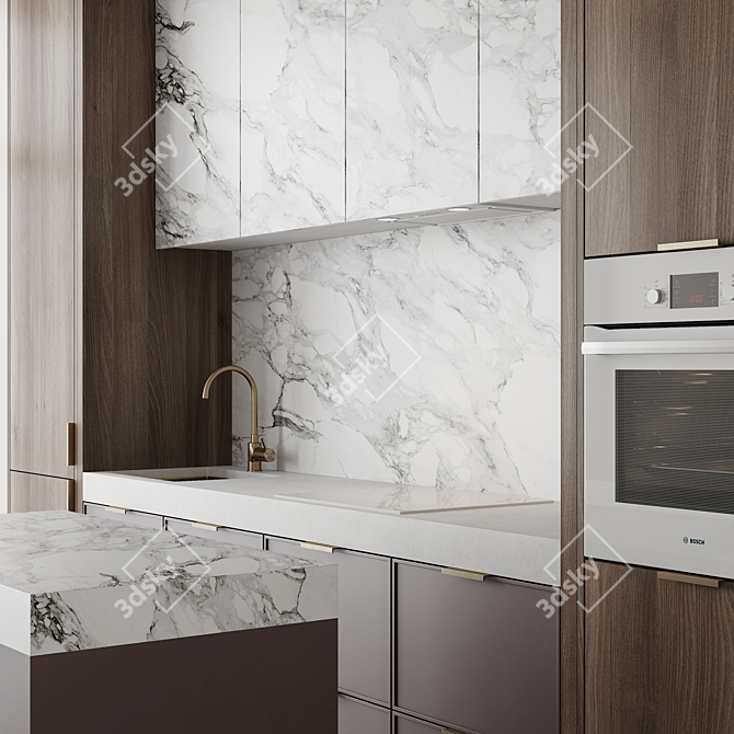Modern Kitchen Set with Bosch Appliances 3D model image 4