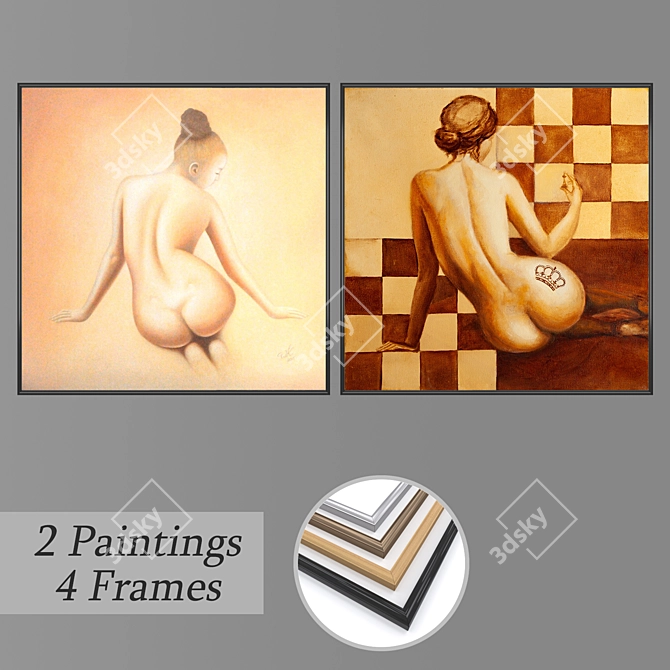 Elegant Wall Paintings Set 3D model image 1