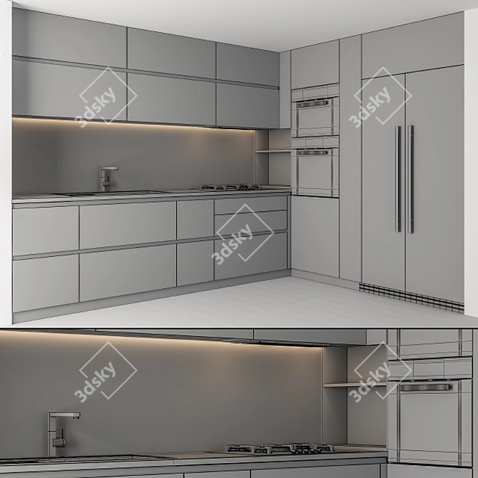 Sleek Black & Wood 28: Modern Kitchen 3D model image 3