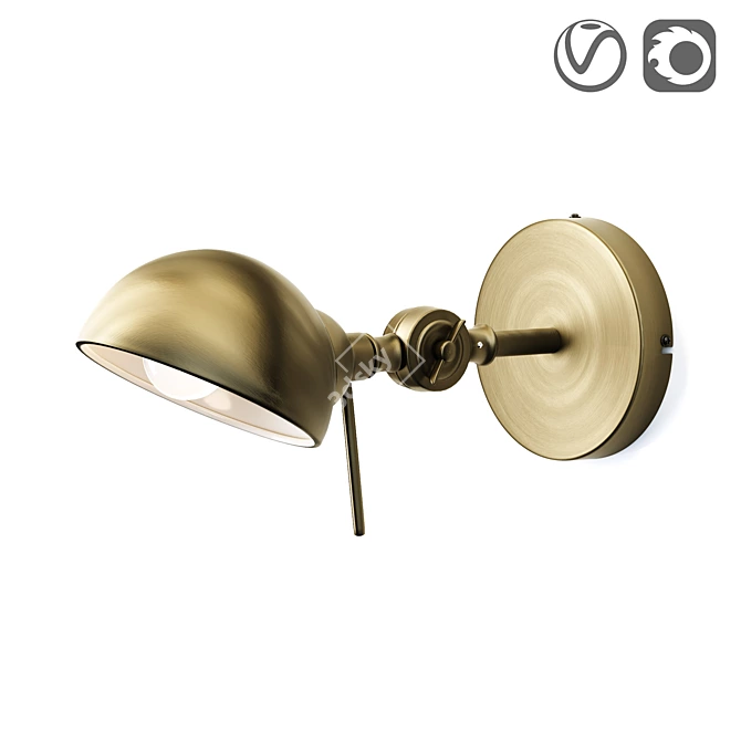 Industrial-style Brass Wall Lamp "Kikan 3D model image 1