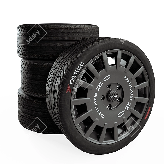 Title: OZ Rally Racing Black Wheels 3D model image 1