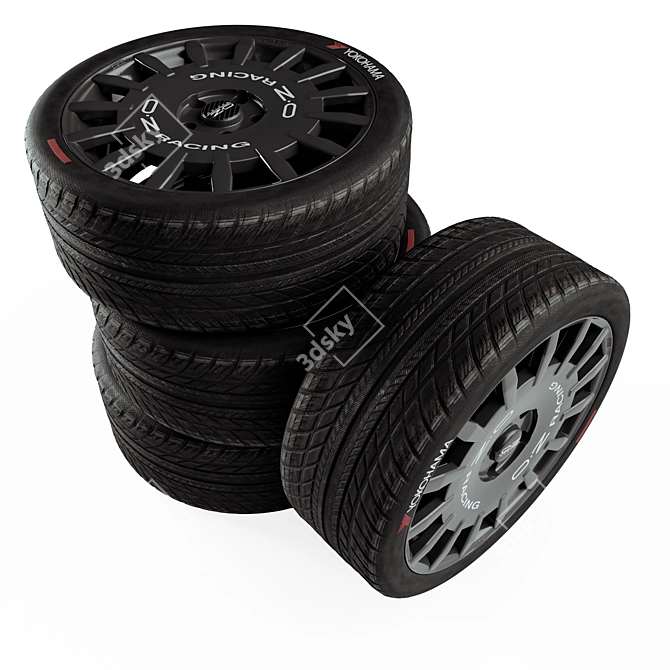 Title: OZ Rally Racing Black Wheels 3D model image 2