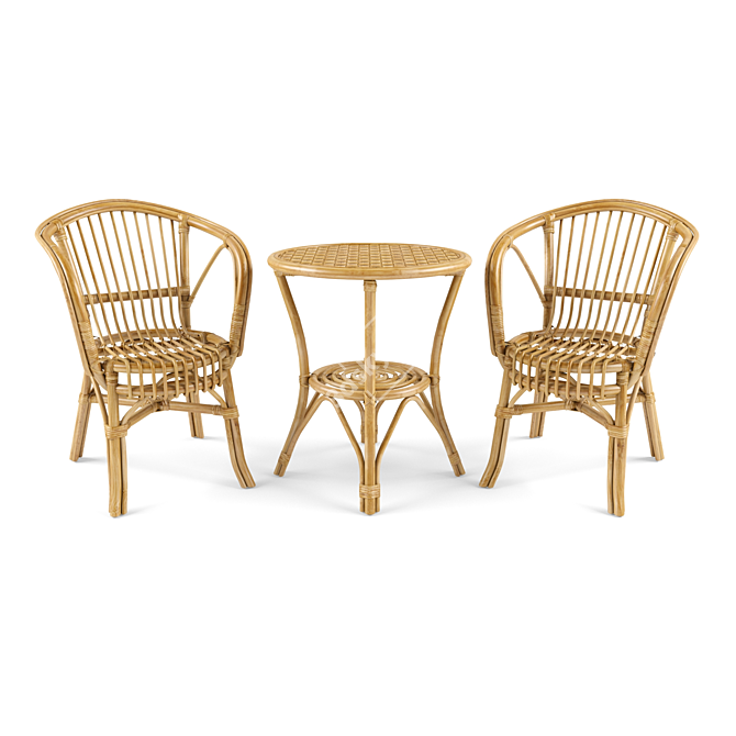 Realistic Garden Rattan Furniture Set 3D model image 2